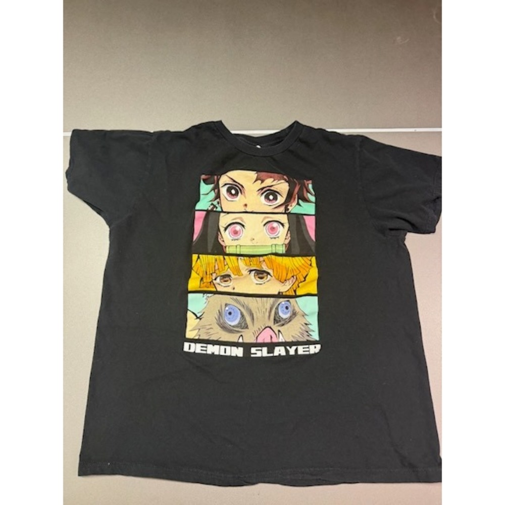 Demon Slayer Kimetsu no Yaiba Anime Graphic T-Shirt Black Large Tanjiro Nezuko